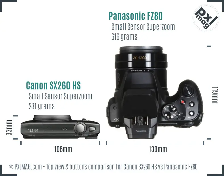 Canon SX260 HS vs Panasonic FZ80 top view buttons comparison