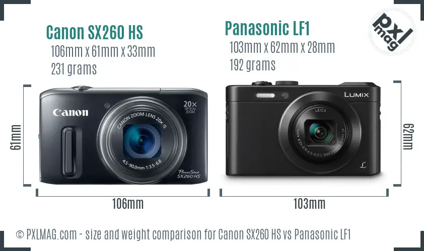 Canon SX260 HS vs Panasonic LF1 size comparison