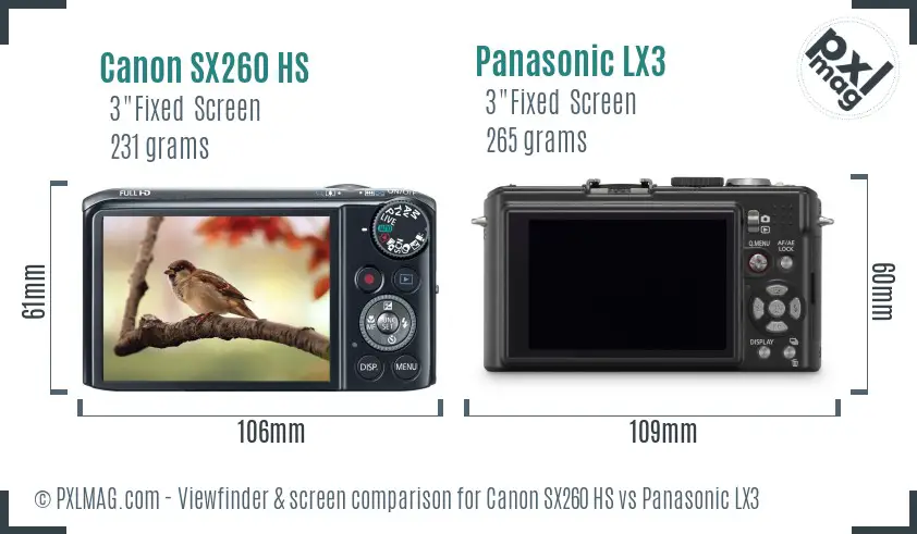Canon SX260 HS vs Panasonic LX3 Screen and Viewfinder comparison