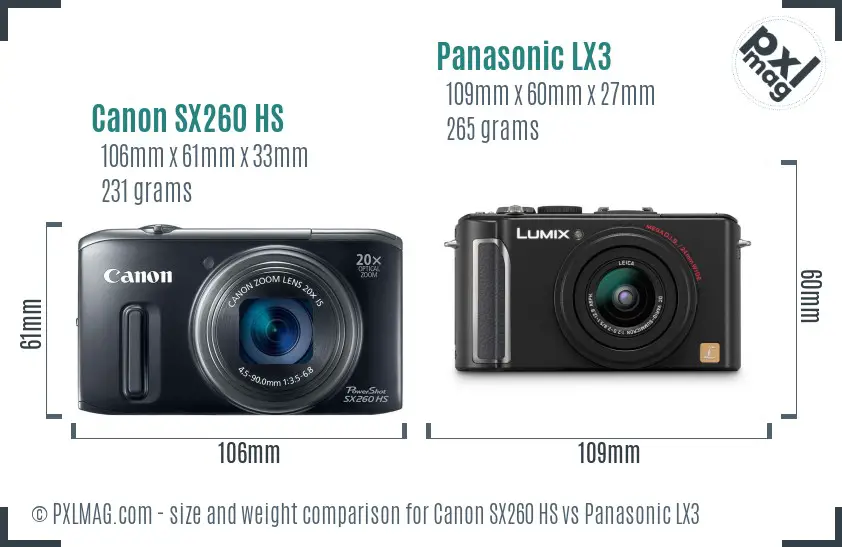 Canon SX260 HS vs Panasonic LX3 size comparison
