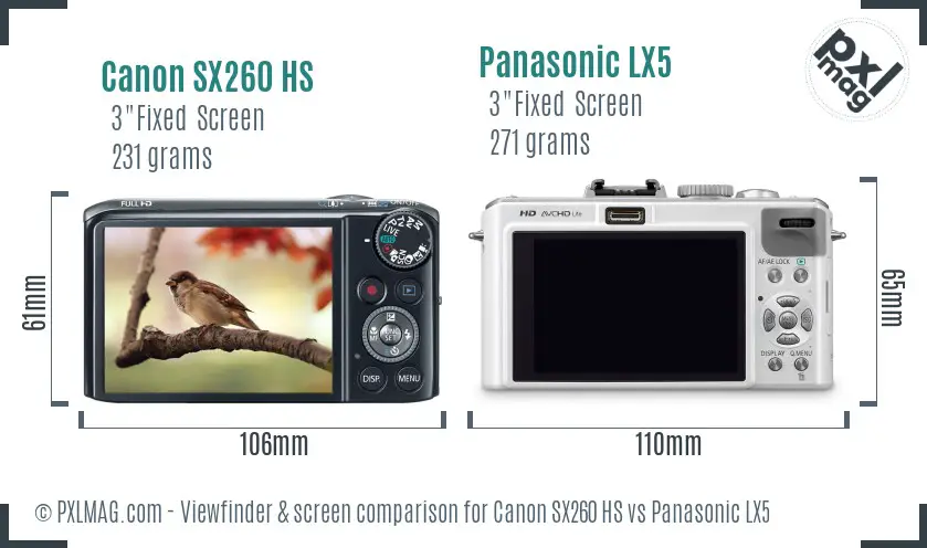 Canon SX260 HS vs Panasonic LX5 Screen and Viewfinder comparison