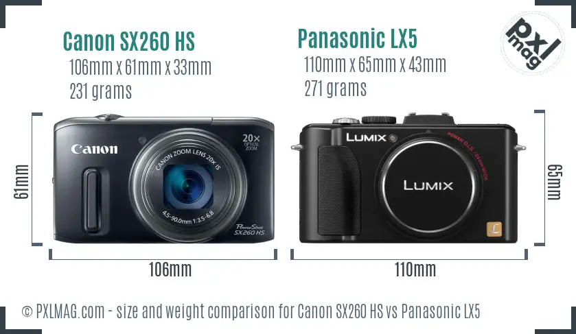 Canon SX260 HS vs Panasonic LX5 size comparison