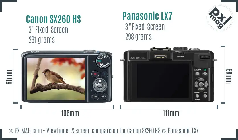 Canon SX260 HS vs Panasonic LX7 Screen and Viewfinder comparison