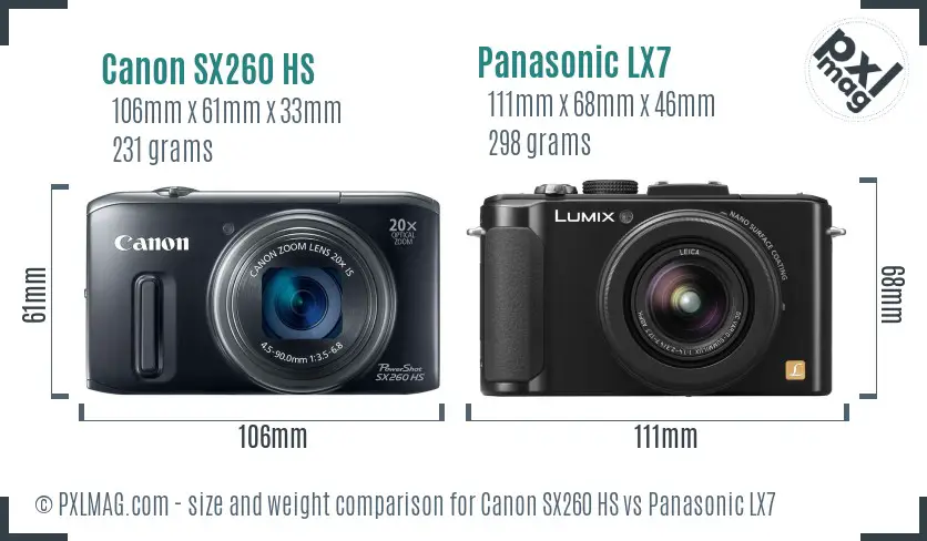 Canon SX260 HS vs Panasonic LX7 size comparison