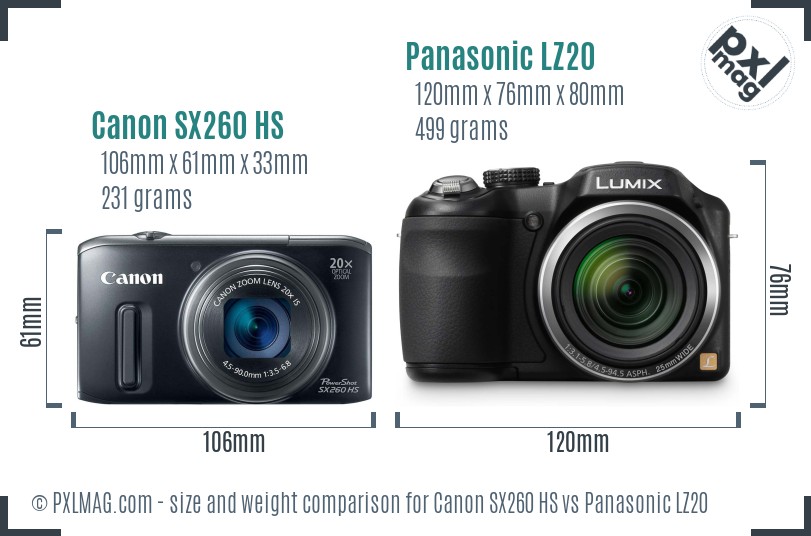 Canon SX260 HS vs Panasonic LZ20 size comparison