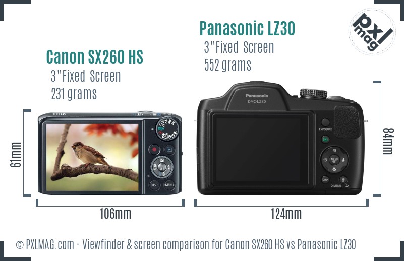 Canon SX260 HS vs Panasonic LZ30 Screen and Viewfinder comparison