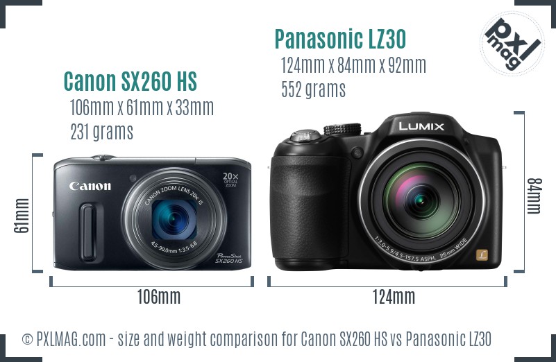 Canon SX260 HS vs Panasonic LZ30 size comparison