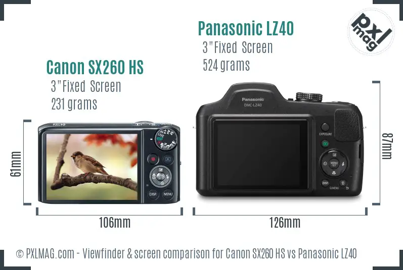 Canon SX260 HS vs Panasonic LZ40 Screen and Viewfinder comparison