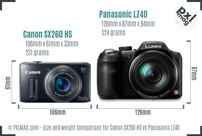 Canon SX260 HS vs Panasonic LZ40 size comparison