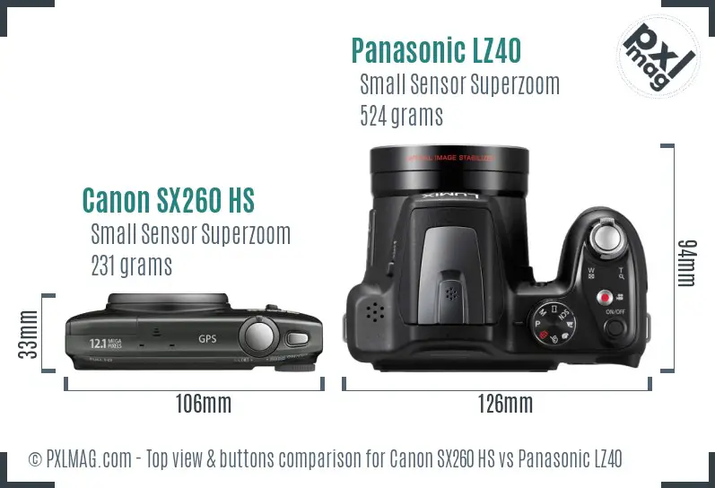 Canon SX260 HS vs Panasonic LZ40 top view buttons comparison