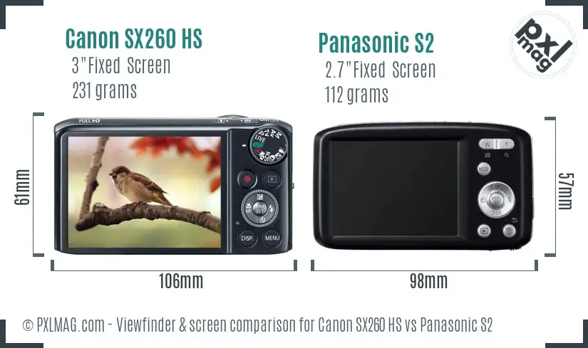 Canon SX260 HS vs Panasonic S2 Screen and Viewfinder comparison