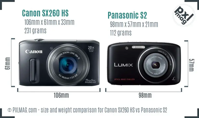 Canon SX260 HS vs Panasonic S2 size comparison