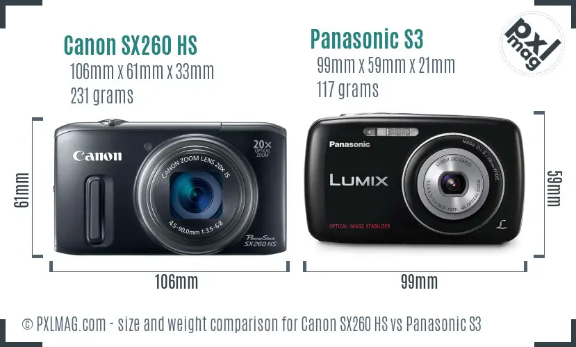 Canon SX260 HS vs Panasonic S3 size comparison