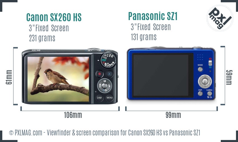 Canon SX260 HS vs Panasonic SZ1 Screen and Viewfinder comparison