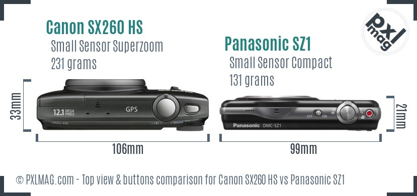 Canon SX260 HS vs Panasonic SZ1 top view buttons comparison