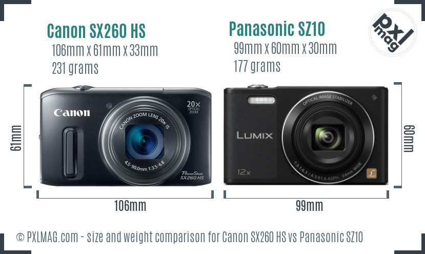Canon SX260 HS vs Panasonic SZ10 size comparison Canon SX260 HS vs Panasonic SZ10 size comparison