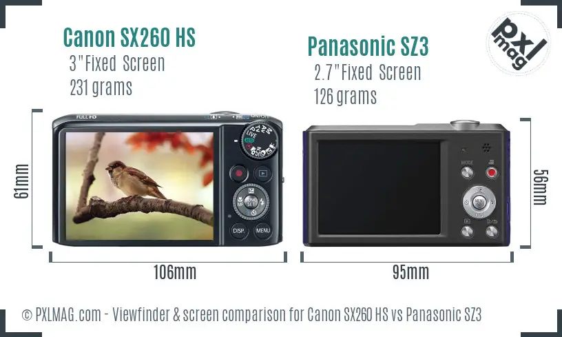Canon SX260 HS vs Panasonic SZ3 Screen and Viewfinder comparison