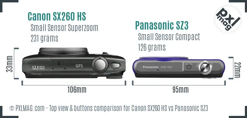 Canon SX260 HS vs Panasonic SZ3 top view buttons comparison