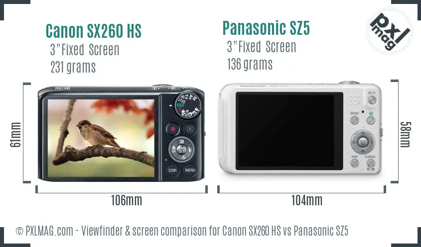 Canon SX260 HS vs Panasonic SZ5 Screen and Viewfinder comparison