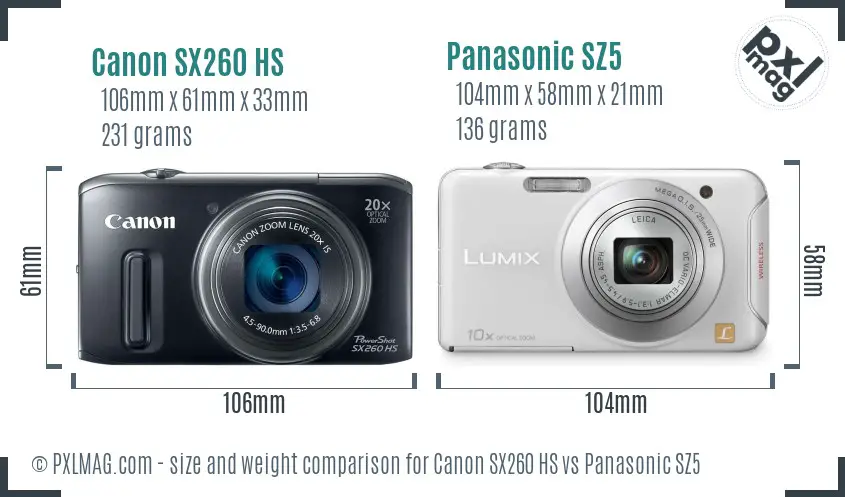 Canon SX260 HS vs Panasonic SZ5 size comparison Canon SX260 HS vs Panasonic SZ5 size comparison