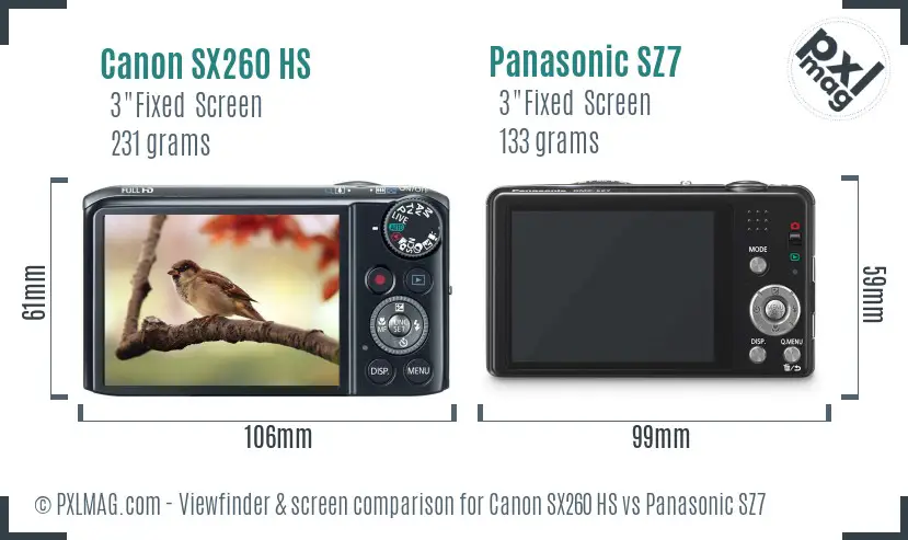 Canon SX260 HS vs Panasonic SZ7 Screen and Viewfinder comparison