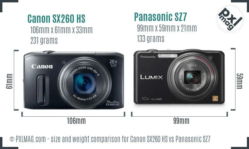 Canon SX260 HS vs Panasonic SZ7 size comparison