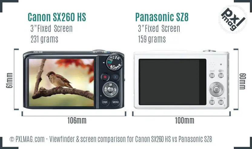 Canon SX260 HS vs Panasonic SZ8 Screen and Viewfinder comparison Canon SX260 HS vs Panasonic SZ8 Screen and Viewfinder comparison