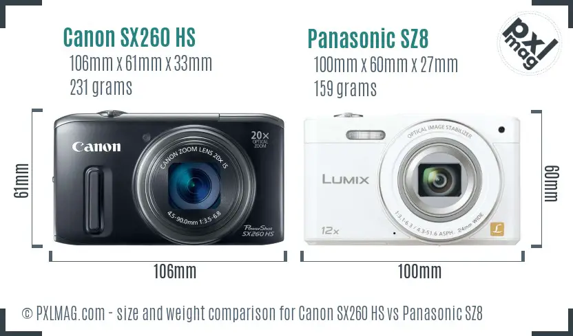 Canon SX260 HS vs Panasonic SZ8 size comparison Canon SX260 HS vs Panasonic SZ8 size comparison