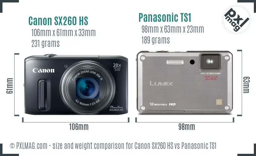 Canon SX260 HS vs Panasonic TS1 size comparison