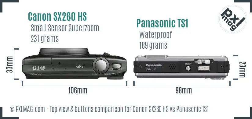 Canon SX260 HS vs Panasonic TS1 top view buttons comparison