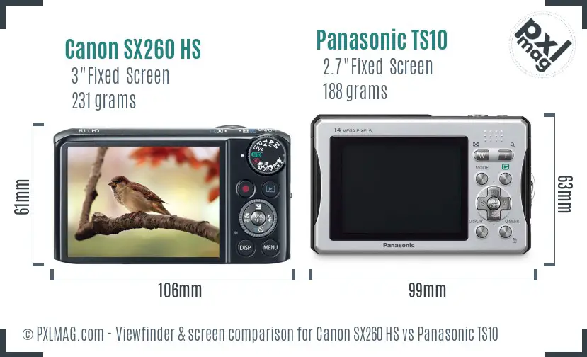 Canon SX260 HS vs Panasonic TS10 Screen and Viewfinder comparison