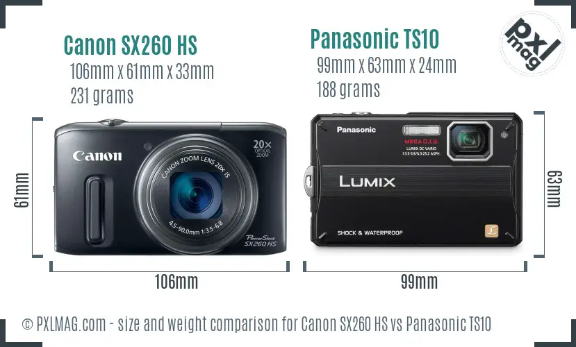 Canon SX260 HS vs Panasonic TS10 size comparison Canon SX260 HS vs Panasonic TS10 size comparison