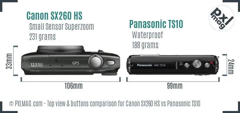 Canon SX260 HS vs Panasonic TS10 top view buttons comparison