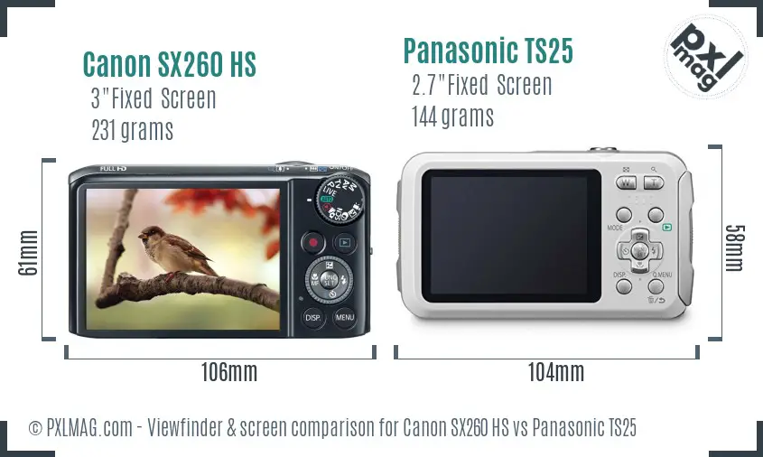 Canon SX260 HS vs Panasonic TS25 Screen and Viewfinder comparison