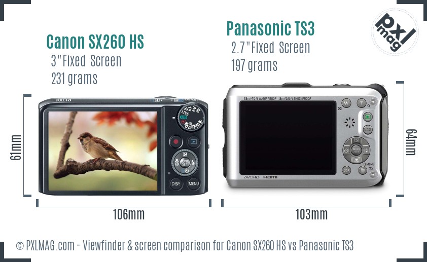 Canon SX260 HS vs Panasonic TS3 Screen and Viewfinder comparison
