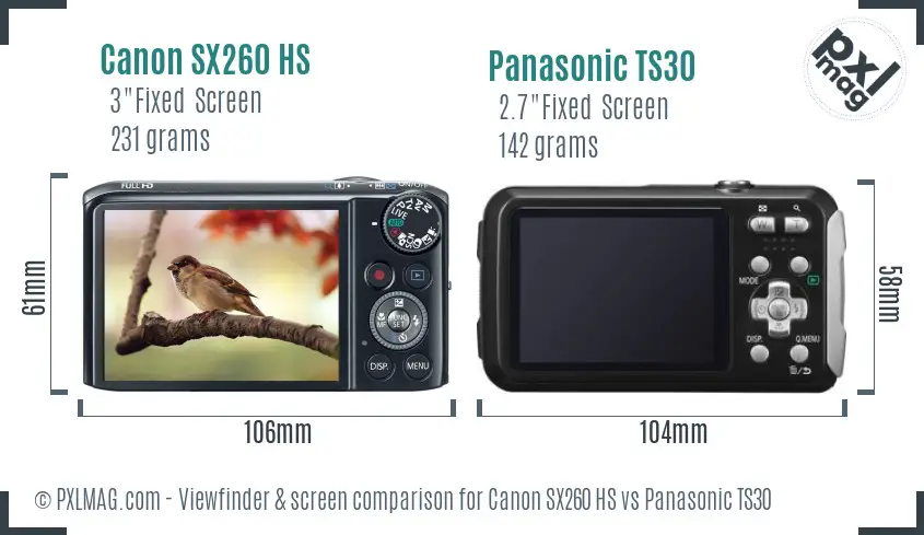 Canon SX260 HS vs Panasonic TS30 Screen and Viewfinder comparison