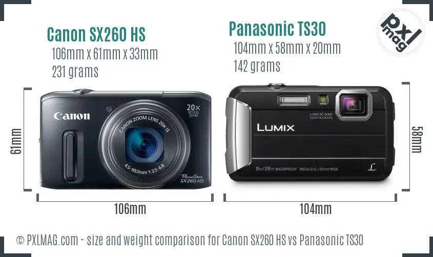 Canon SX260 HS vs Panasonic TS30 size comparison