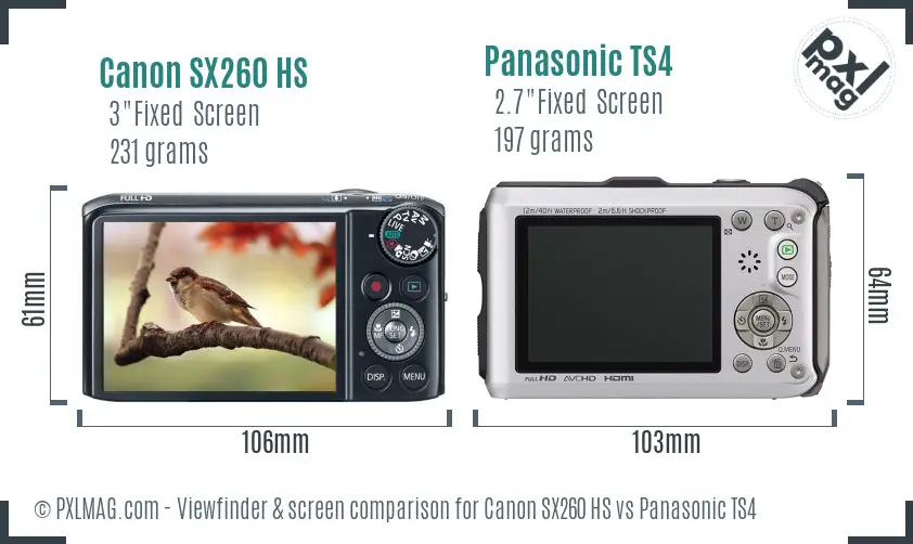 Canon SX260 HS vs Panasonic TS4 Screen and Viewfinder comparison