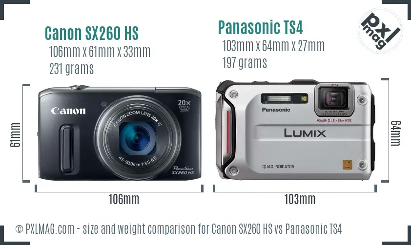 Canon SX260 HS vs Panasonic TS4 size comparison