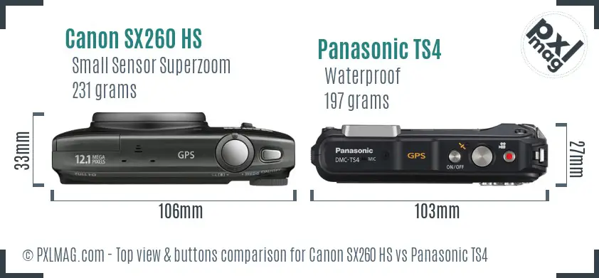 Canon SX260 HS vs Panasonic TS4 top view buttons comparison