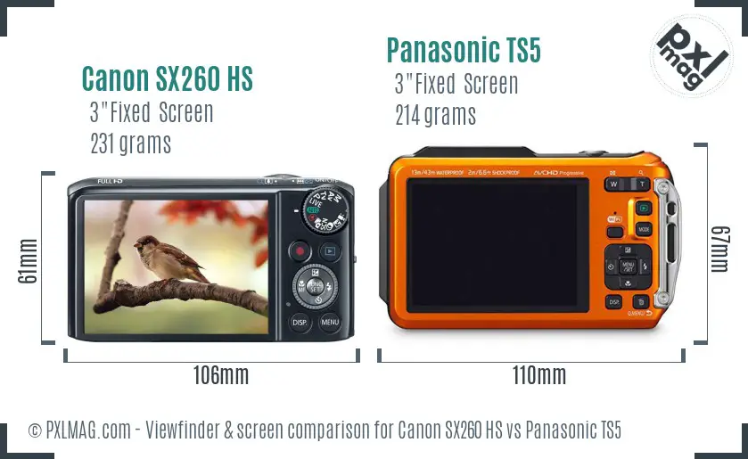 Canon SX260 HS vs Panasonic TS5 Screen and Viewfinder comparison