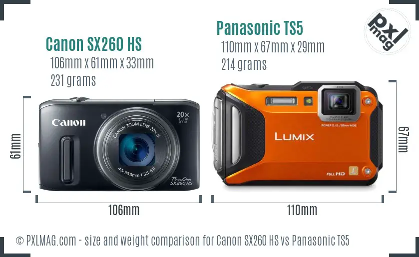 Canon SX260 HS vs Panasonic TS5 size comparison