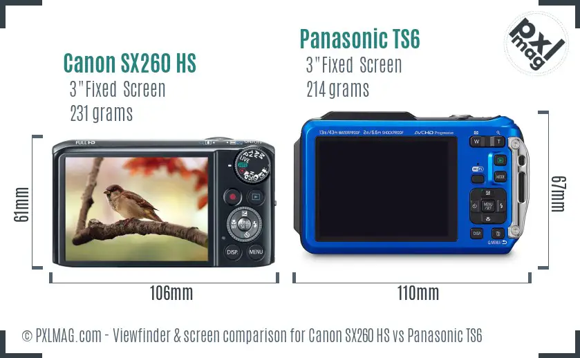 Canon SX260 HS vs Panasonic TS6 Screen and Viewfinder comparison