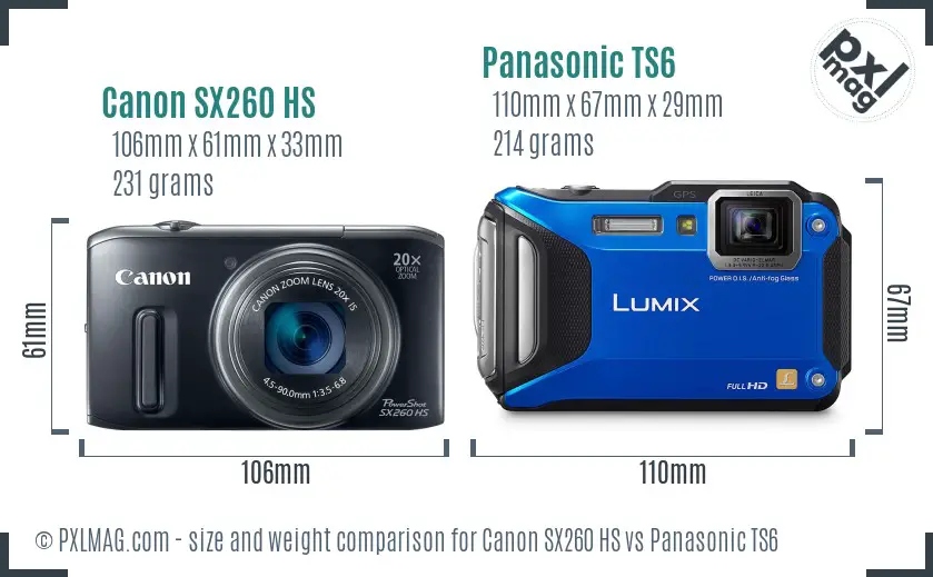 Canon SX260 HS vs Panasonic TS6 size comparison