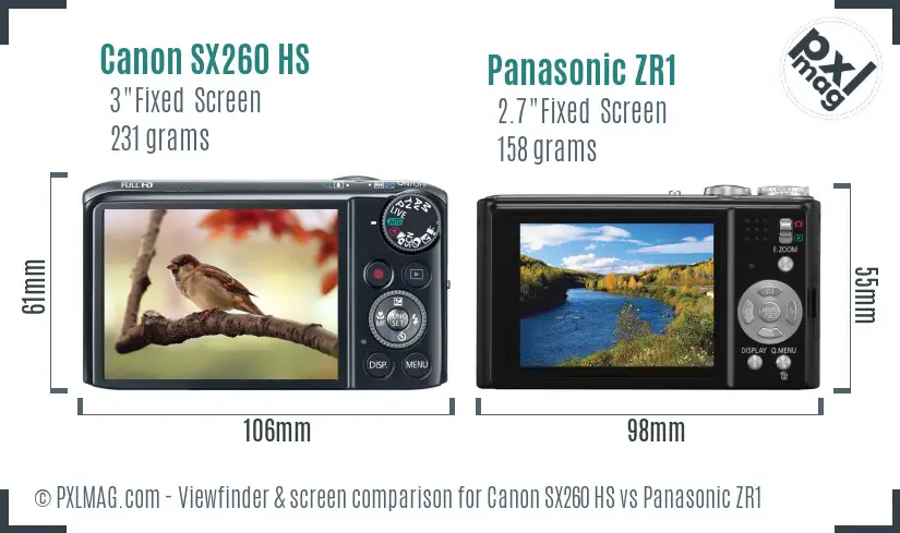 Canon SX260 HS vs Panasonic ZR1 Screen and Viewfinder comparison