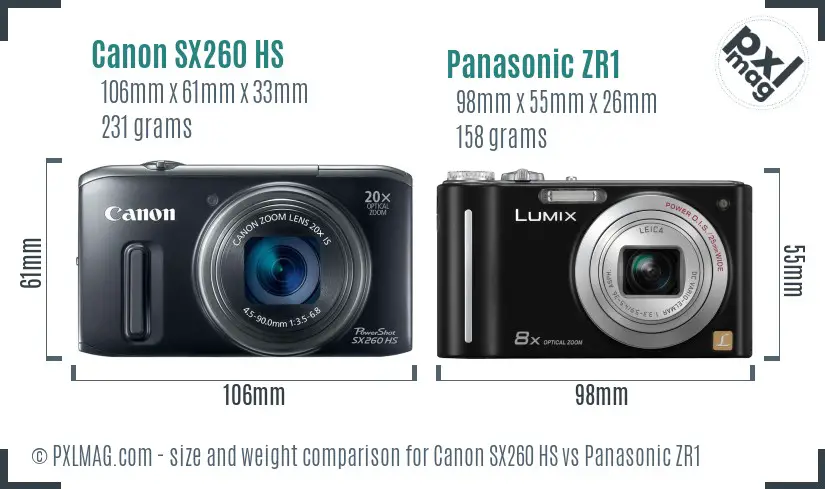 Canon SX260 HS vs Panasonic ZR1 size comparison