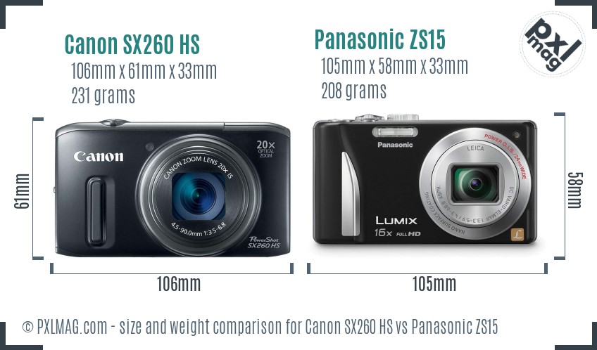 Canon SX260 HS vs Panasonic ZS15 size comparison