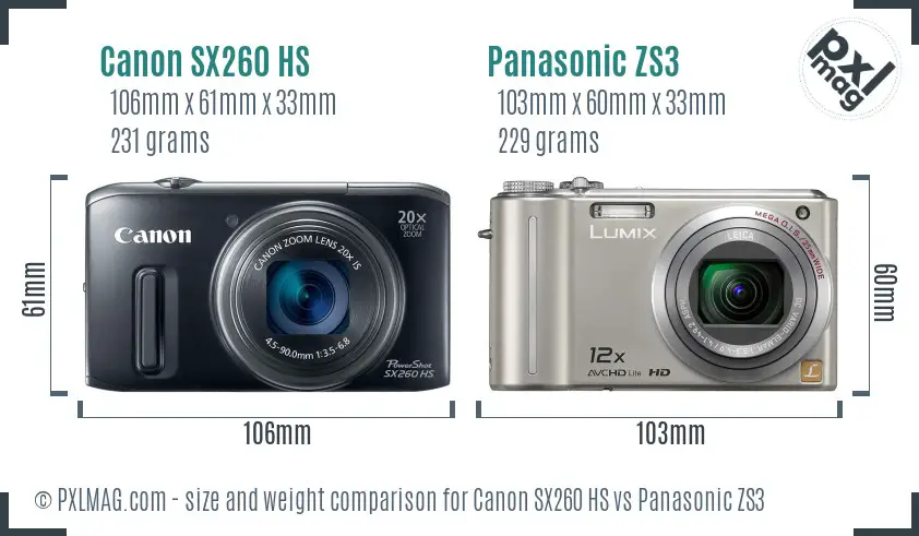 Canon SX260 HS vs Panasonic ZS3 size comparison Canon SX260 HS vs Panasonic ZS3 size comparison