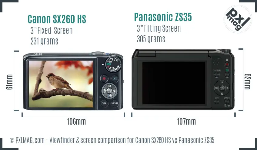 Canon SX260 HS vs Panasonic ZS35 Screen and Viewfinder comparison Canon SX260 HS vs Panasonic ZS35 Screen and Viewfinder comparison