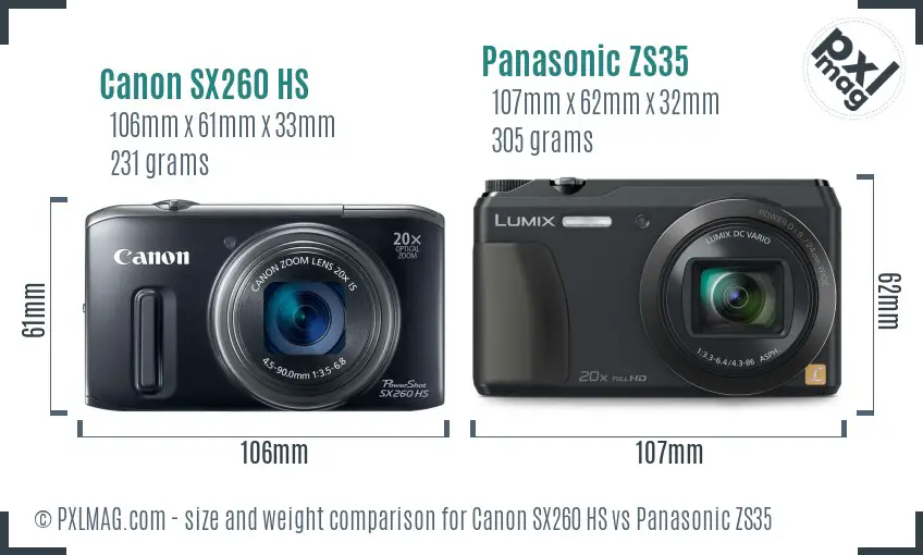 Canon SX260 HS vs Panasonic ZS35 size comparison Canon SX260 HS vs Panasonic ZS35 size comparison
